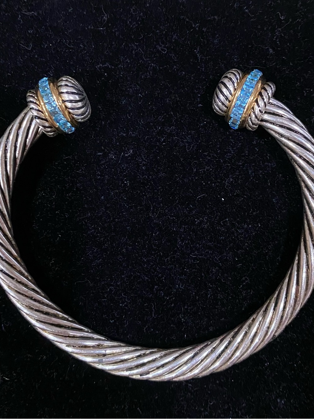 Chico's Twisted Silver-Tone Cable Cuff with Blue Accent